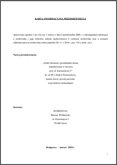 przykład karty informacyjnej